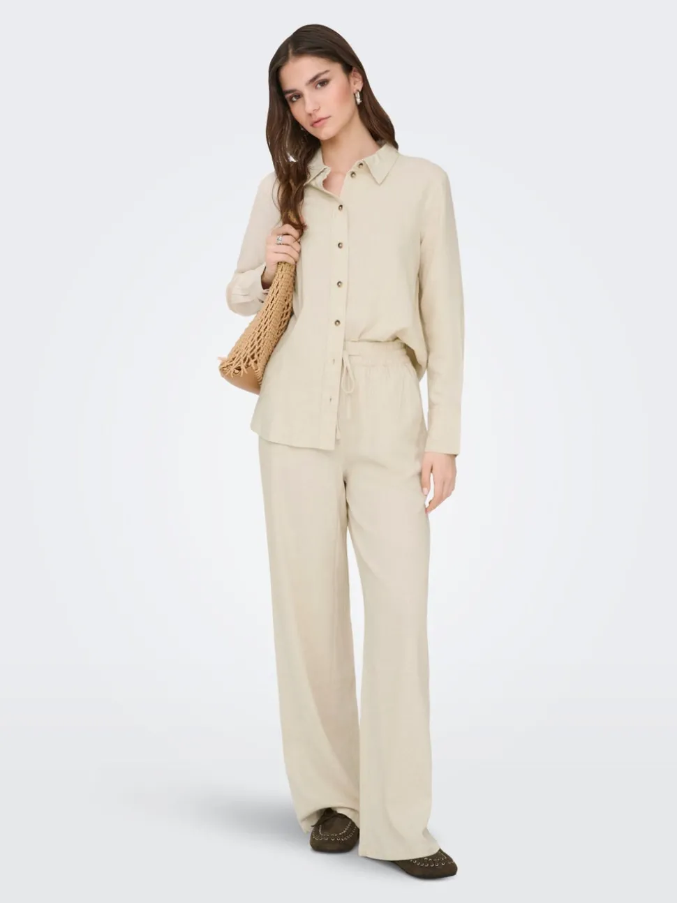 JDYSAY Loose Fit Lin Pantalon à jambe large