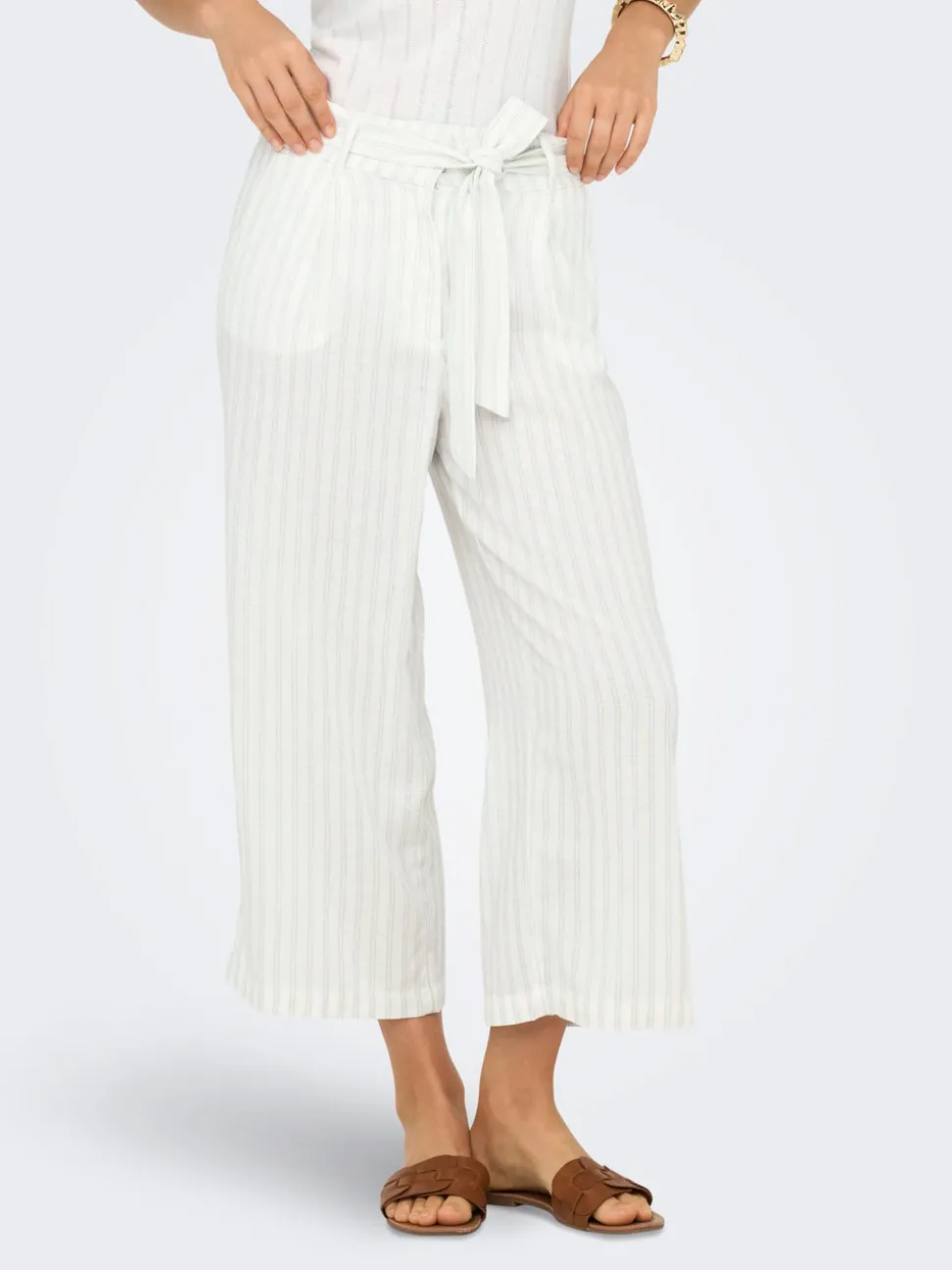 ONLCARO Cropped Fit Lin Pantalon à jambe large