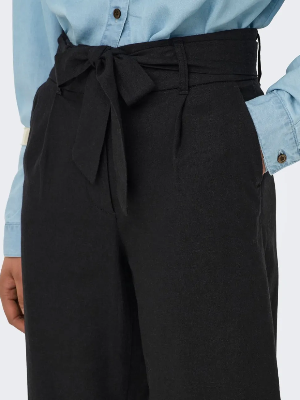 ONLCARO Cropped Fit Lin Pantalon à jambe large