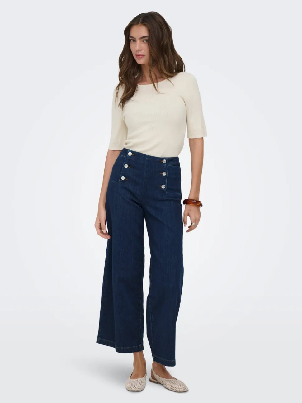 ONLNEW Taille haute Coupe large - Courte Court Jeans