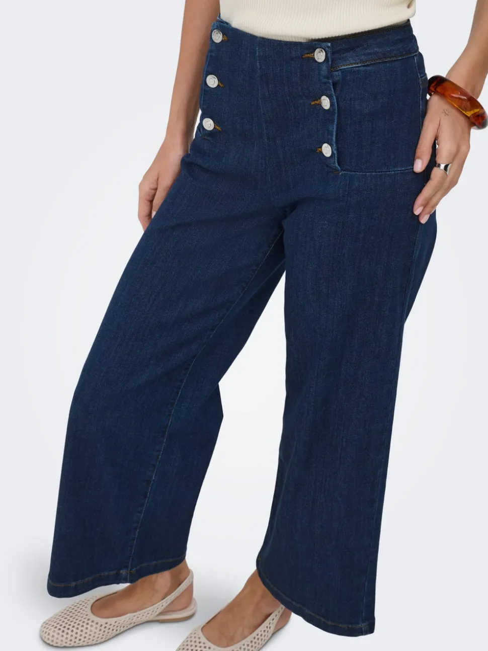 ONLNEW Taille haute Coupe large - Courte Court Jeans