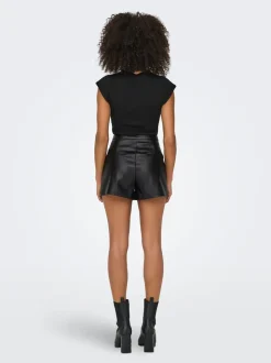 ONLTRICIA Taille moyenne Baggy Fit Short en cuir synthétique